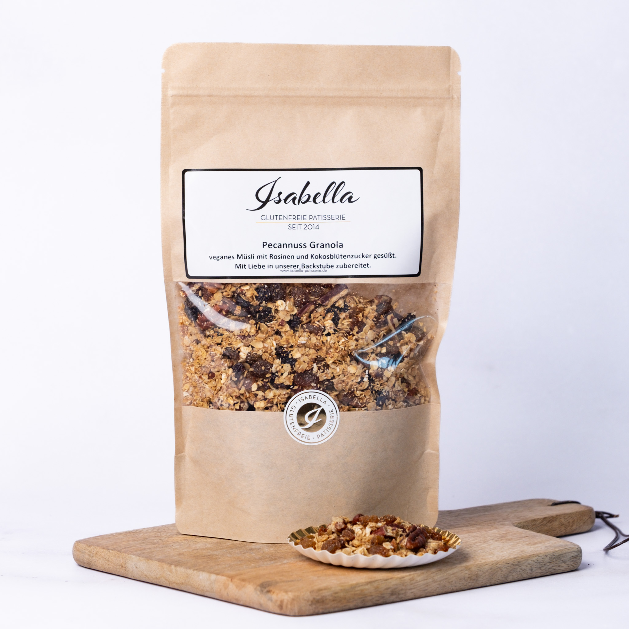 Pecanuss_Granola glutenfreies Pekannuss Granola, veganes Müsli, Isabella Glutenfreie Patisserie